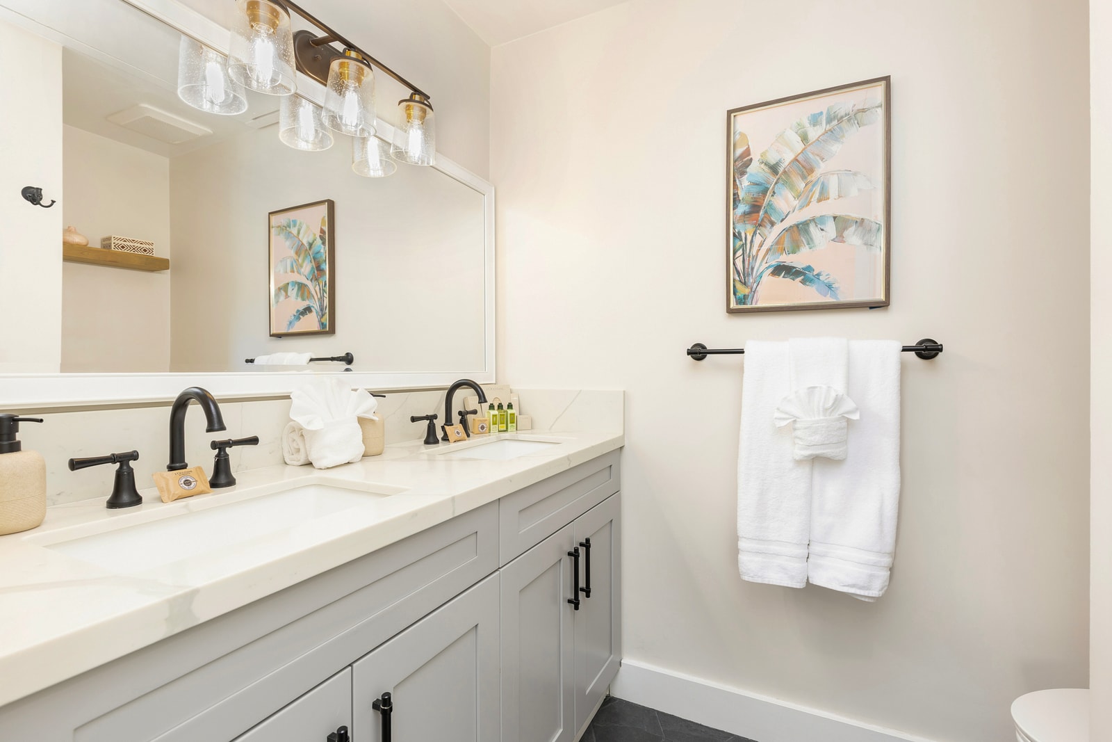 The quartz dual vanity offers plenty of space for getting ready without feeling crowded.