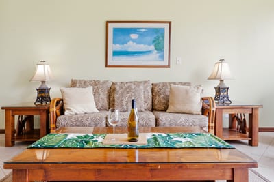 Comfortable seating and inviting textures make this a great spot to lounge or stream a show.
