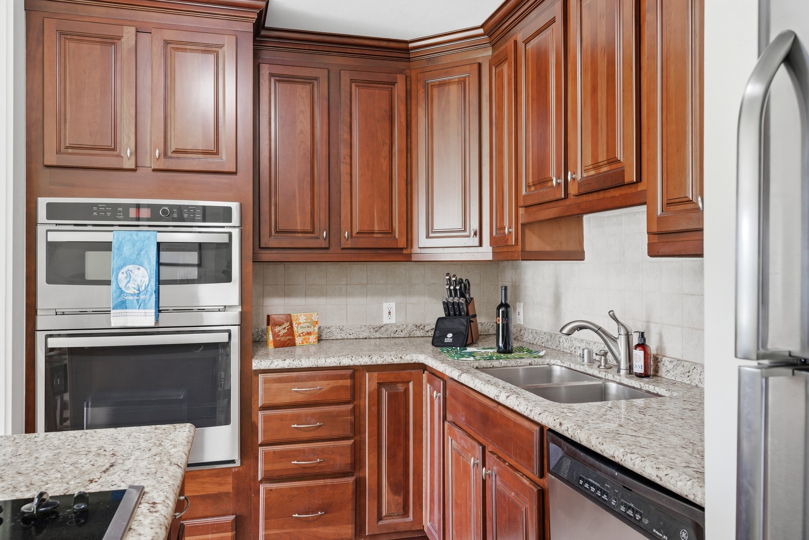A closer look at the full-size fridge, oven, and microwave. Everything you need is right here.