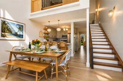 Whether it's fresh poke or homemade pancakes, this dining area is ready for relaxed, island-style meals.