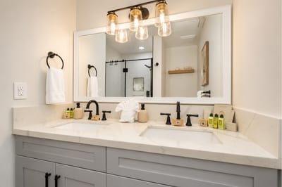 Your full en-suite bathroom, attached to the master bedroom, includes a walk-in shower and dual vanity.