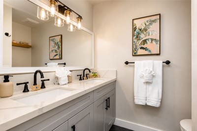 The quartz dual vanity offers plenty of space for getting ready without feeling crowded.