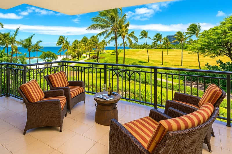 This lanai is a canvas of calm—stitched with ocean light, forest edges, and breezes that speak in riddles