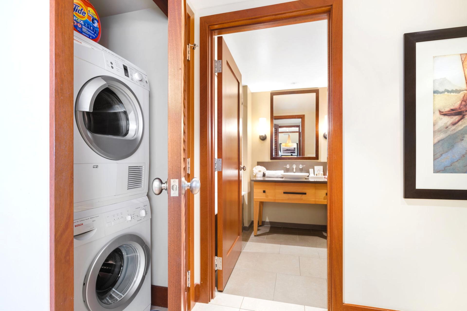 Because even paradise has laundry—thankfully, you don’t have to leave the suite to do it!    
