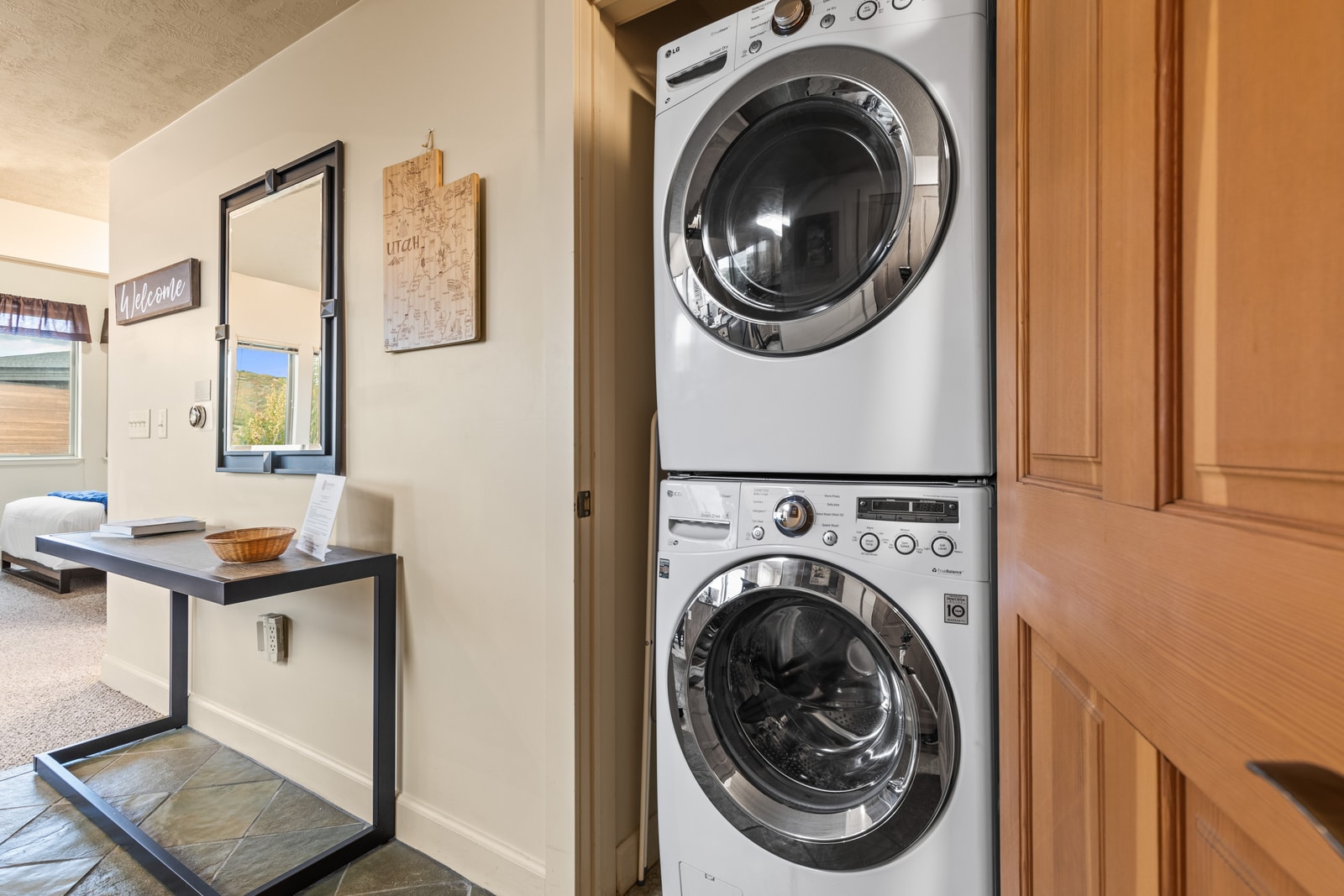 In-unit laundry lets you pack light and stay fresh, with washer and dryer conveniently located.