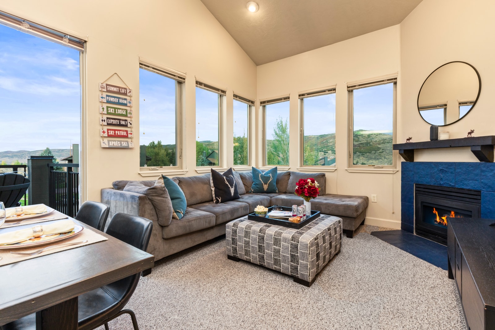 Open-concept living room connects with dining and kitchen, ideal for spending time together.