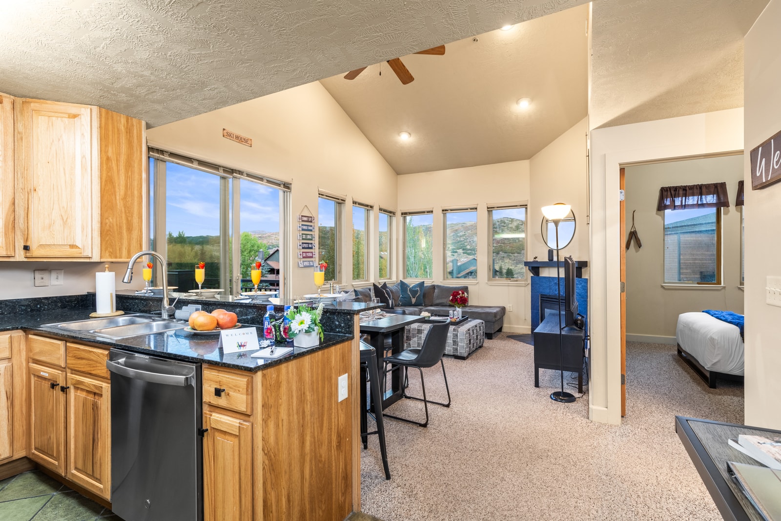 Kitchen island seating blends seamlessly into the dining area for easy meals and conversation.