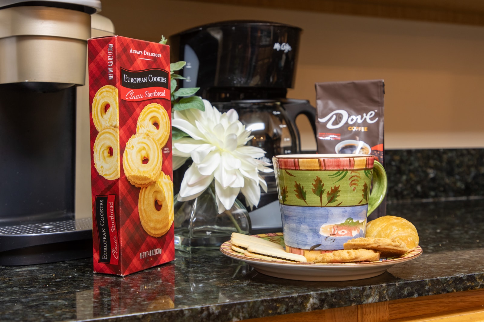 Welcome amenities and coffee setup await your arrival. Just unpack and enjoy your stay.