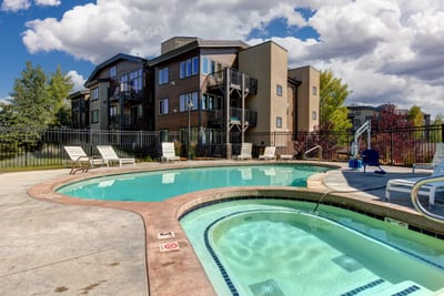 Community pool with mountain views are just steps away and open year-round.