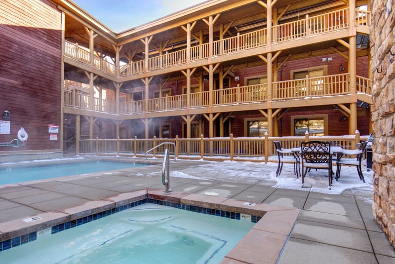 A second angle of the pool area, with plenty of space to lounge or swim.