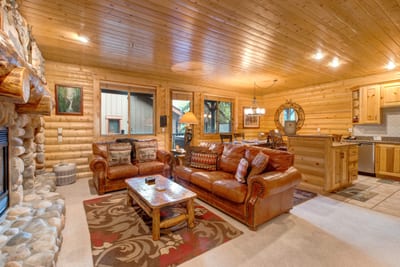 Open layout connects living and dining spaces, ideal for evenings in with your group.