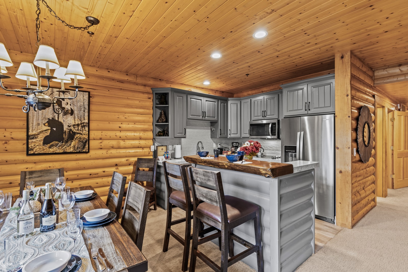 Dine inside or out, your main table offers a warm, woodsy space for family meals or game nights. BBL-351A