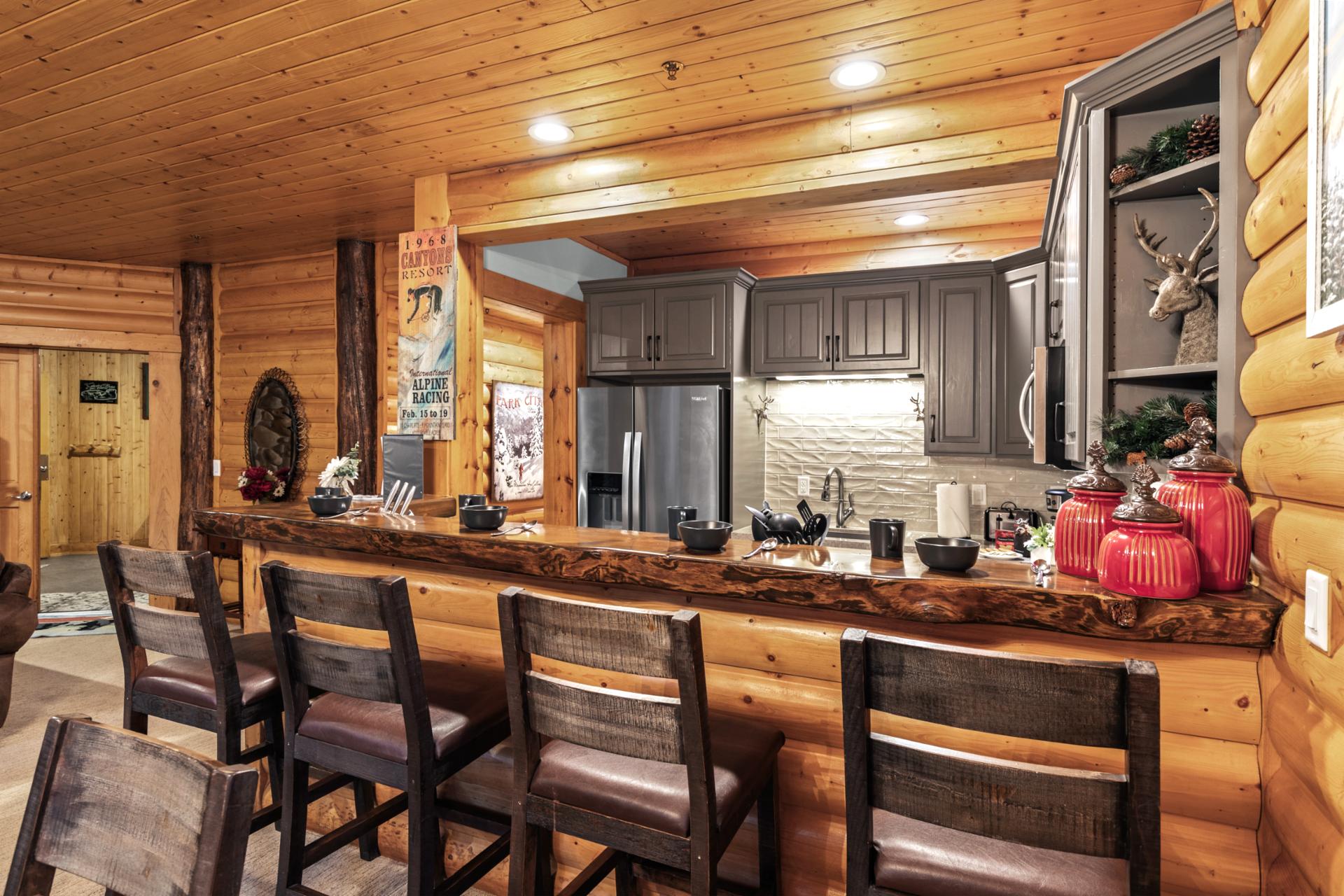 The dining area is ideal for meals or game nights with friends and family after a day outdoors.