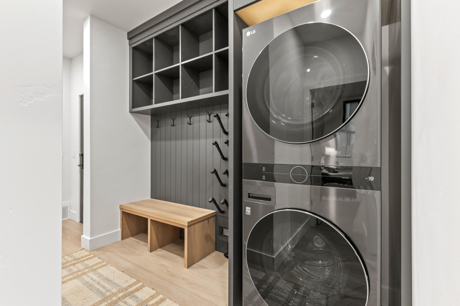 Full-size washer and dryer make it easy to clean up after ski days or long stays.