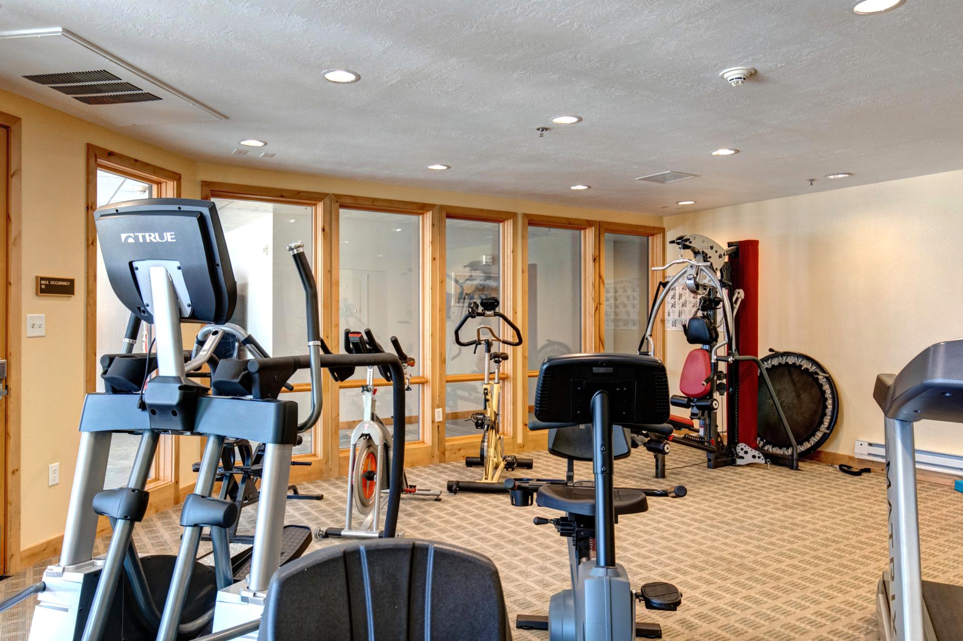 Stay active with treadmills, strength equipment, and a light-filled fitness center on site.