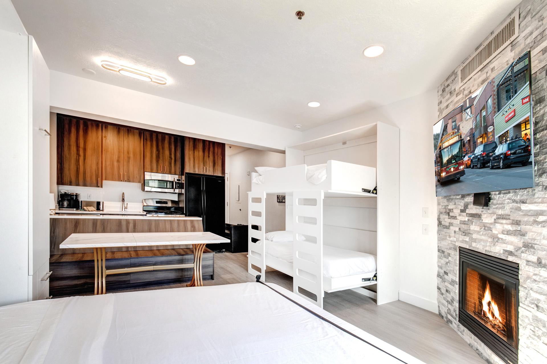 From board games to movies, this versatile space has room to unwind, dine, and sleep in comfort.