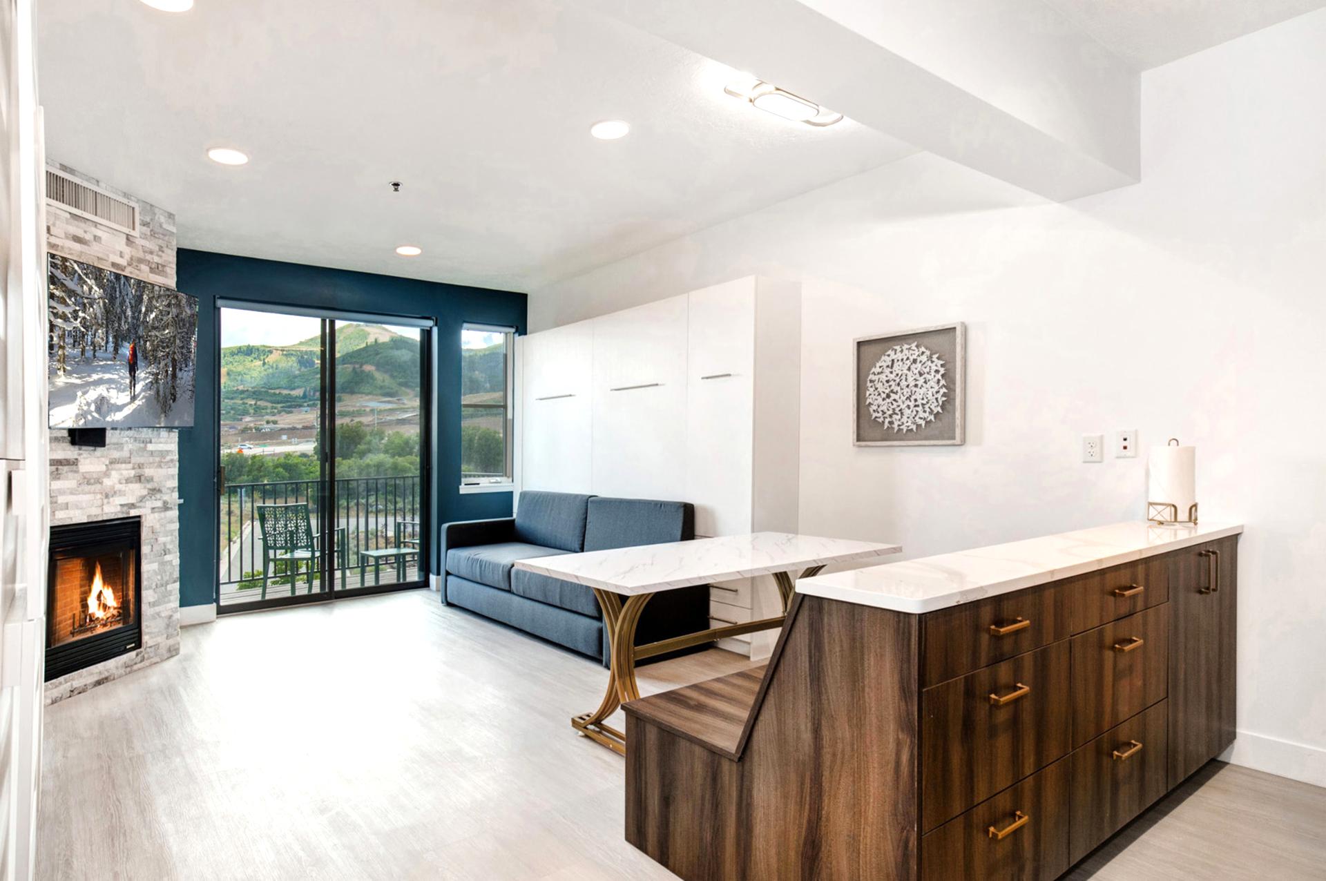 Enjoy easy flow between lounging, dining, and your private balcony in this bright open-concept space.