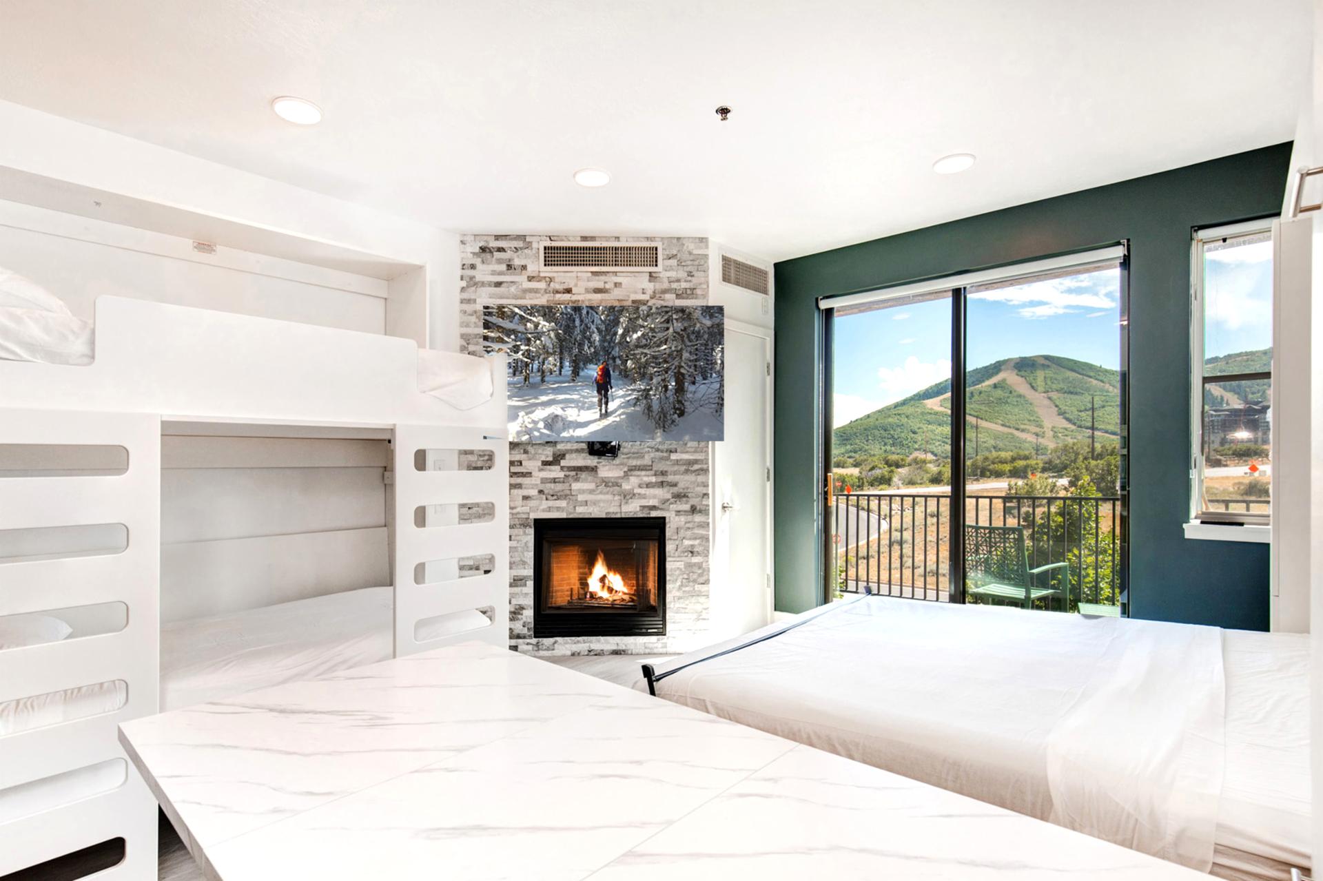 Both stylish and practical, the King Murphy bed folds away to open up the room for daytime lounging.