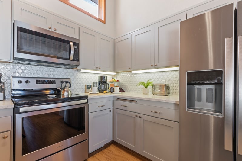 Bright and functional, this kitchen includes everything needed for easy vacation cooking.