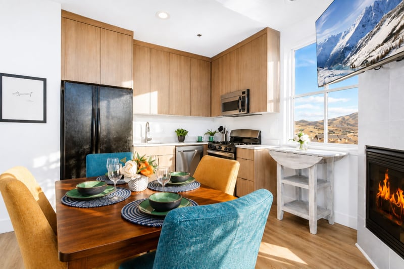 Your full kitchen comes equipped with a full-size refrigerator, gas range, and dishwasher for home-cooked meals in the mountains.