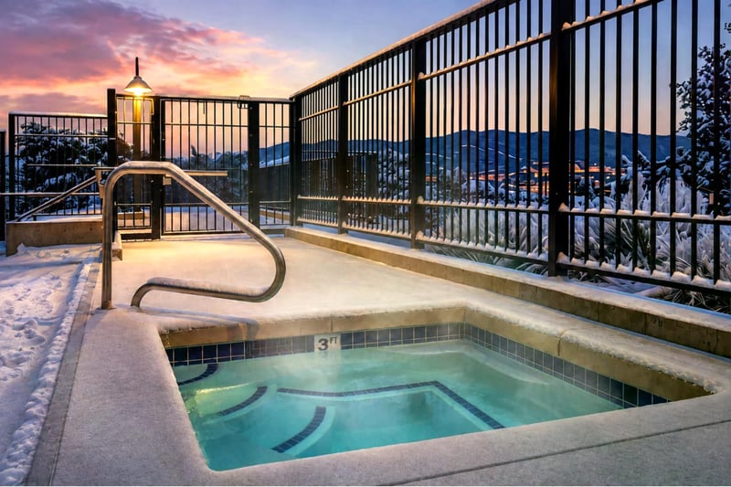 Outdoor Hot Tub at The Mason - Soak under a painted winter sky with panoramic mountain views just steps from your door.