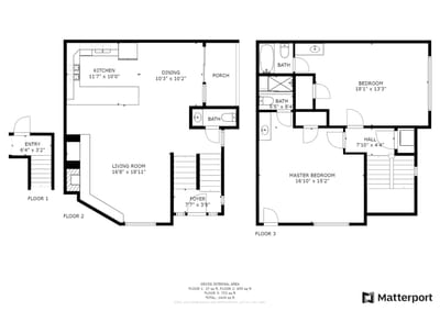 This two-level layout offers spacious shared areas downstairs and quiet sleeping quarters upstairs.