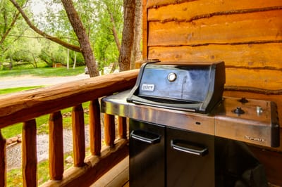 Fire up the Weber grill on your private deck overlooking a peaceful wooded creek, perfect for easy outdoor meals.