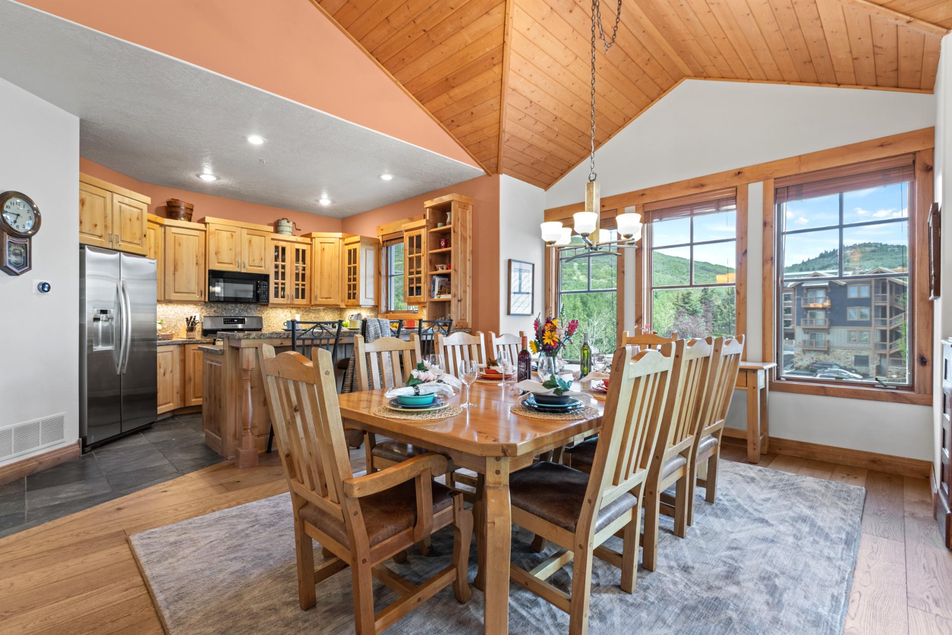 Vaulted ceilings and wood tones enhance every mealtime moment.