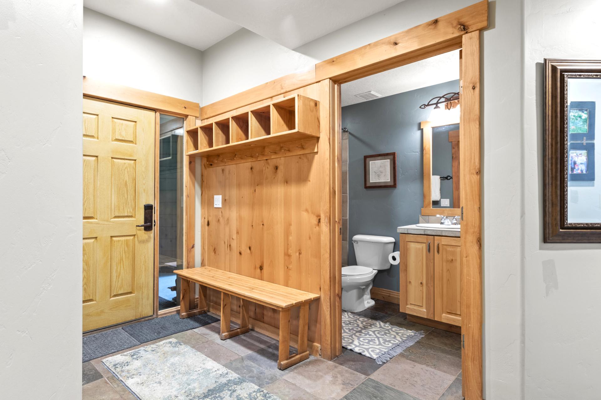 Drop your gear in the spacious mudroom with built-in bench and storage.