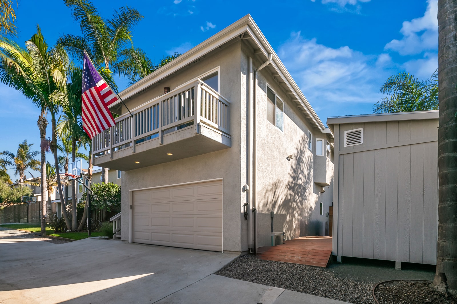A long driveway and refreshed exterior create a tucked away feel, letting you come and go with extra privacy throughout your stay.