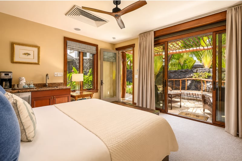 The Ohana, separate from the rest of the home, features a kitchenette and private lanai