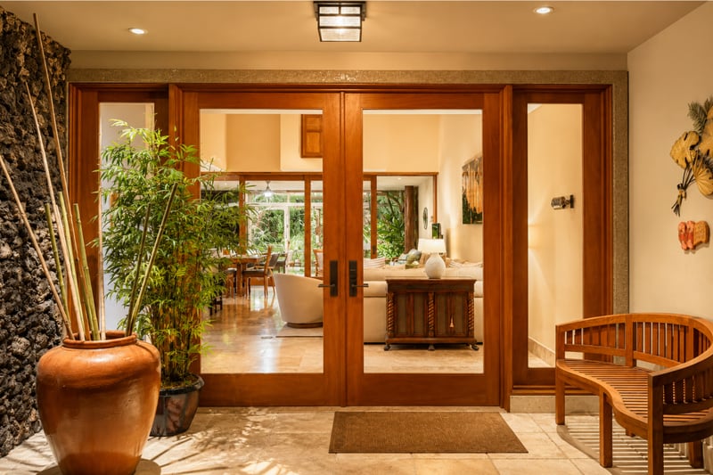 Welcoming open air entrance with beautiful island style design