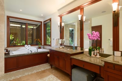 The guest bedrooms' ensuite bath features spacious dual vanities