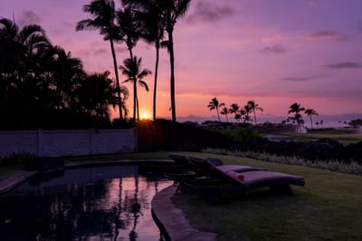 The pool area glows with each sunset
