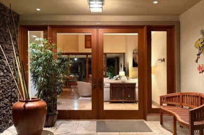 Welcoming open air entrance with beautiful island style design