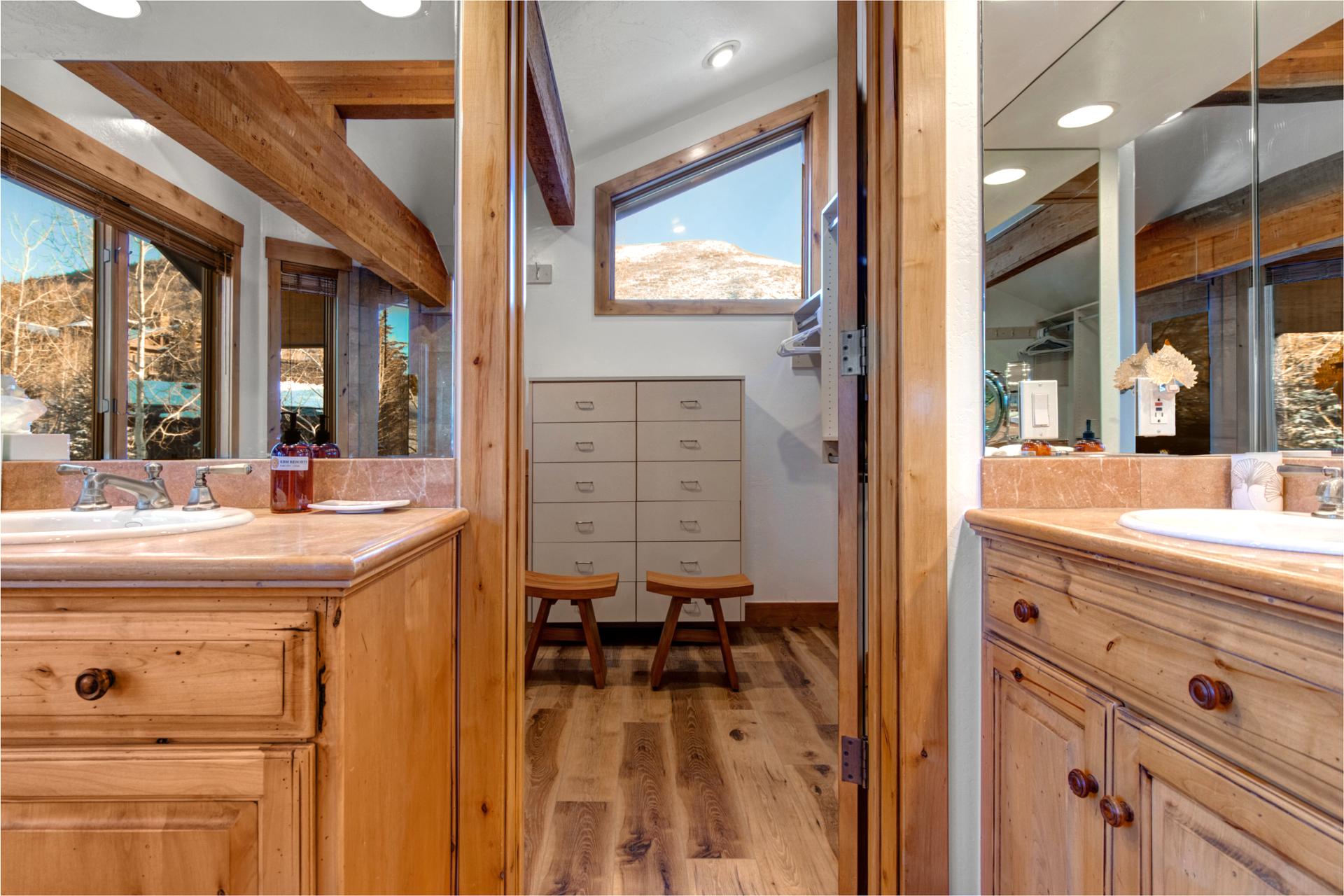 Large spacious bathroom with walk in shower and soaking tub