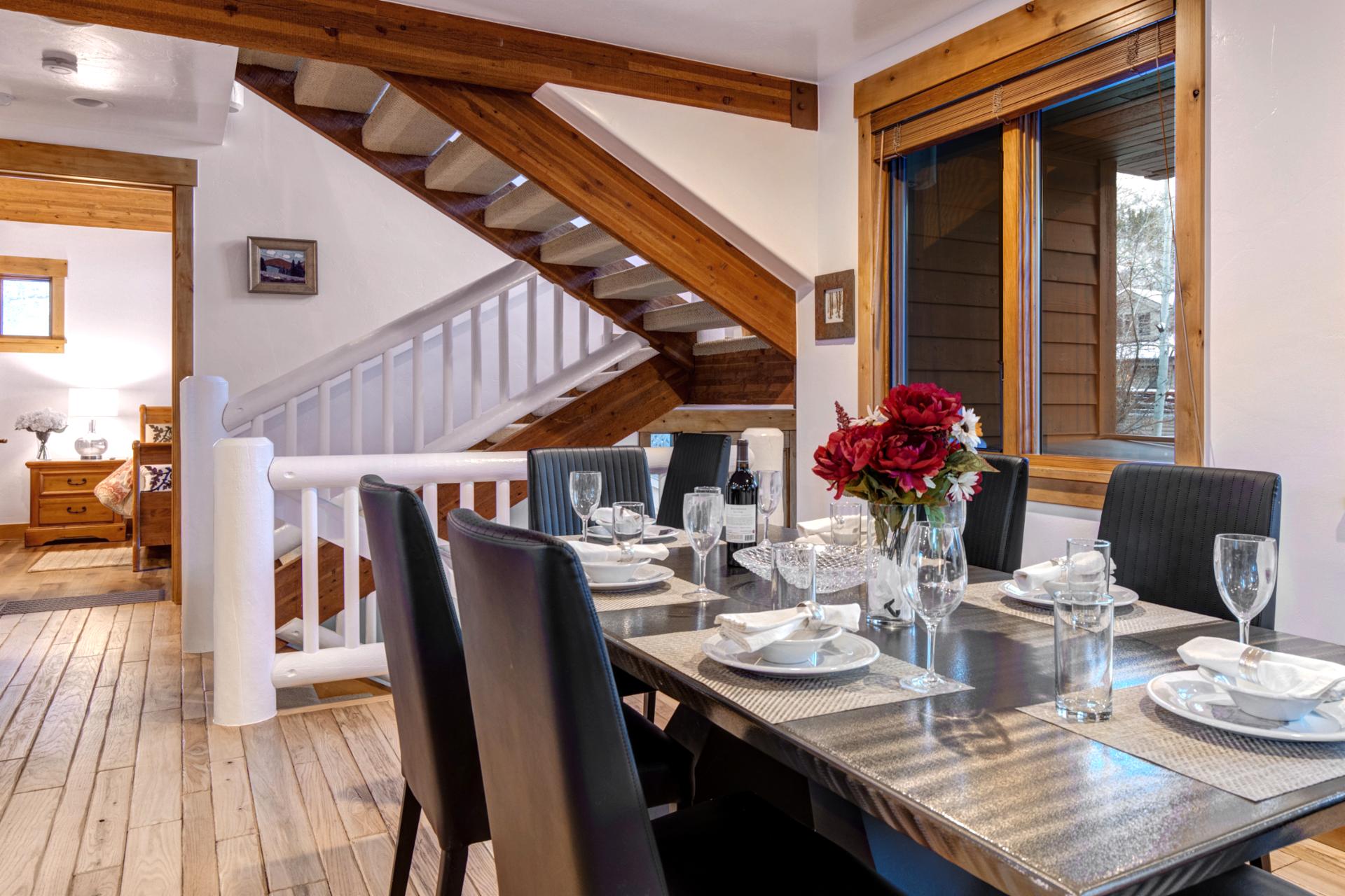 Gather together, with plenty of seating at the table, 6-8, and additional 4 kitchen bar stools