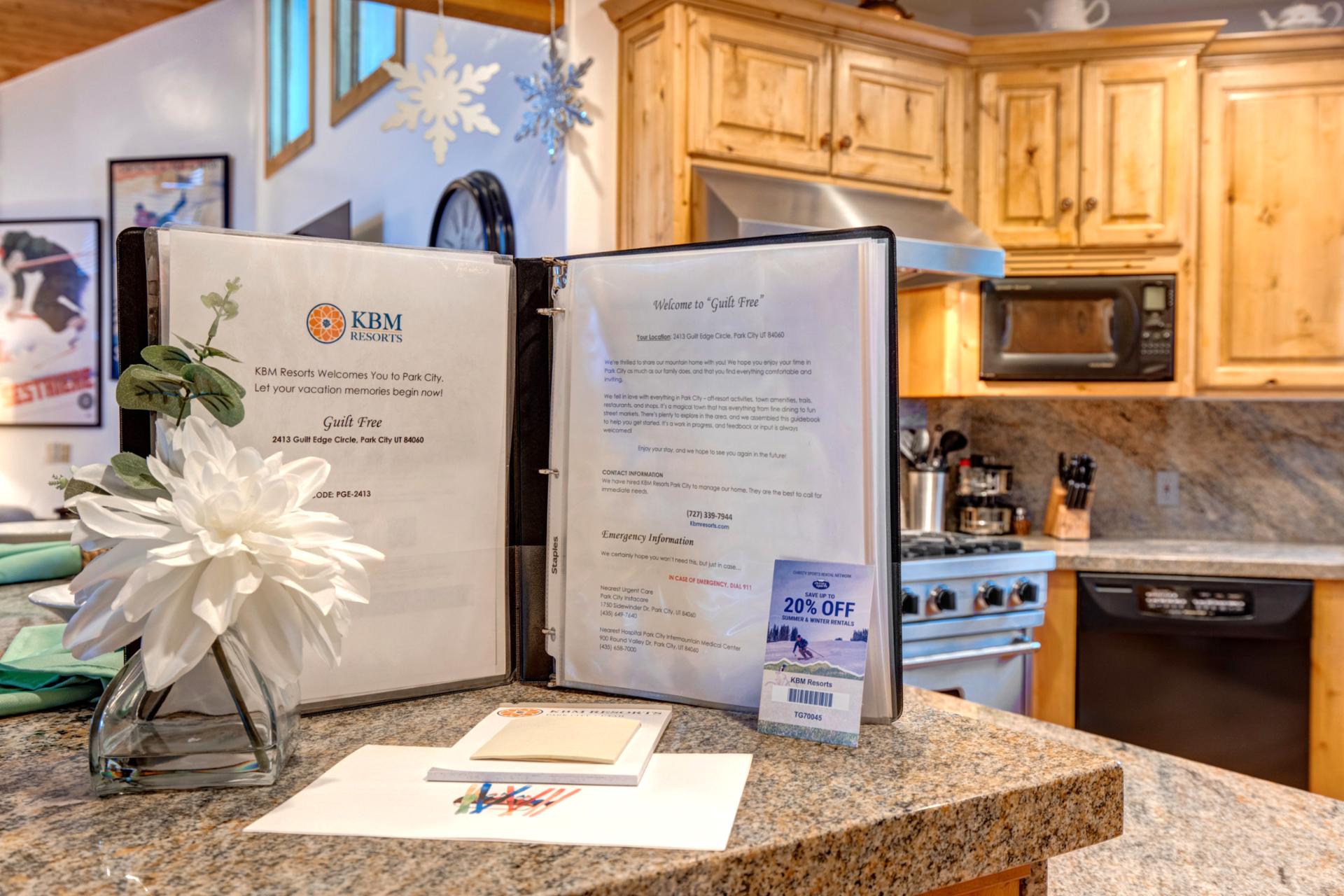 KBM Welcome book providing you quick glance assistance for restaurants and activities