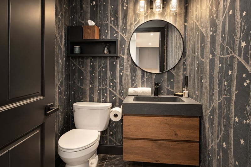 Half bath located on main level by living room.