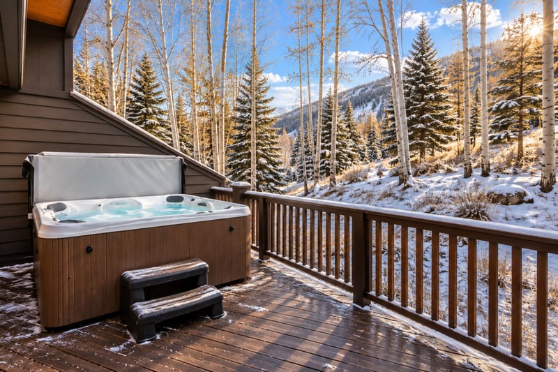 Soaking in your private hot tub, catching snowflakes, and unwinding in pure bliss.