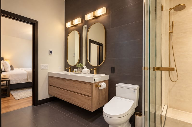 Attached en-suite bathroom with step in shower.