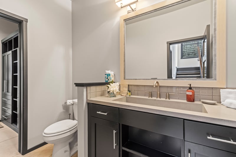 Tastefully finished with dark accents and updated fixtures