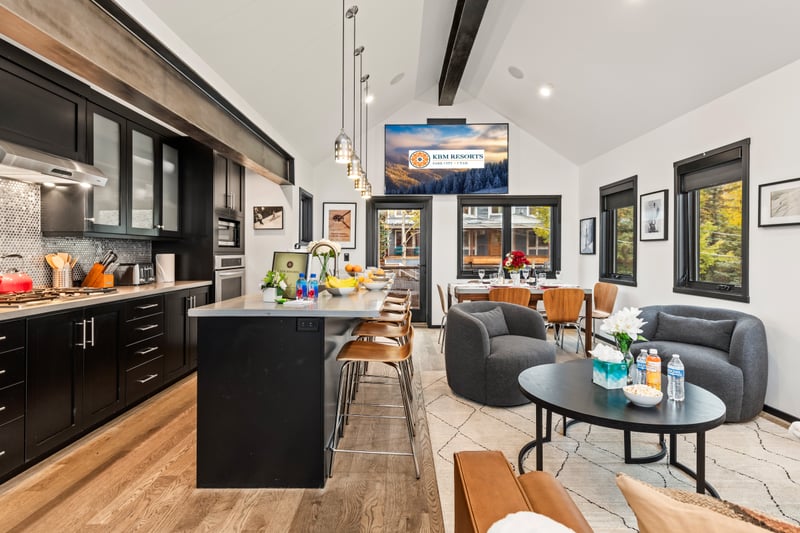 Fully stocked and ready for your group, this chef's kitchen blends seamlessly into the social space. PEA-1114