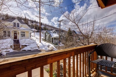 Check out the snow conditions on the ski slopes from the front deck