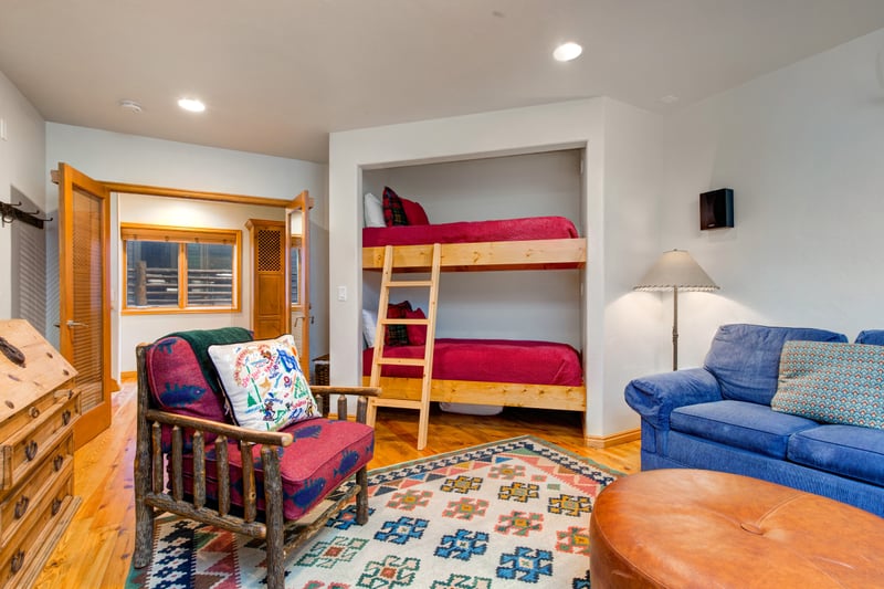 Guest Bedroom features a Twin bunk bed and Queen sofa sleeper on the lower level.