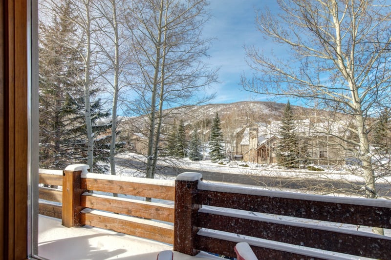 Take in snowy mountain views and fresh alpine air from your private upper-level balcony.