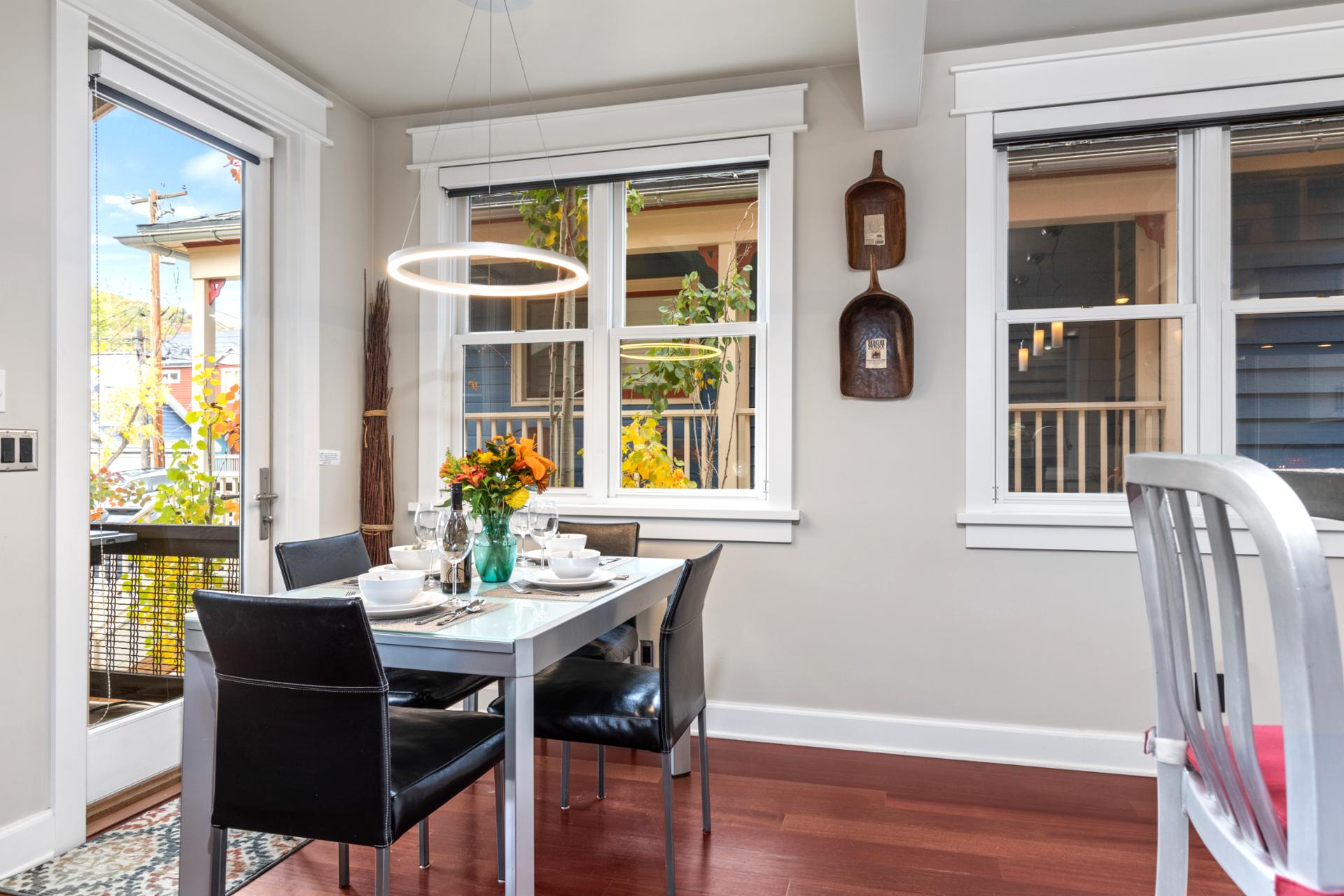 Share meals or game nights in this bright dining space with mountain lodge ambiance.