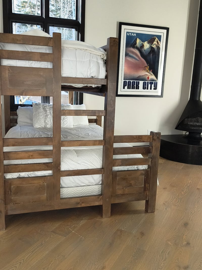Bunk room, ideal for kids or extra guests, with a framed vintage Park City ski poster.