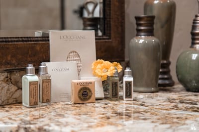 L’Occitane amenities add a luxury touch to your ensuite, beautifully displayed atop the granite vanity.