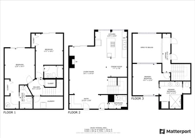 Detailed floor plan layout of this spacious multilevel townhome.